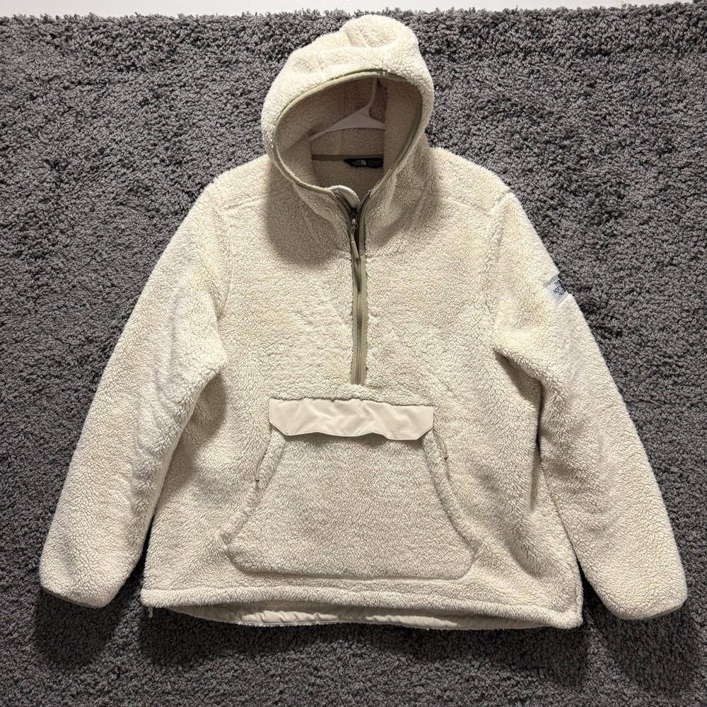 The North Face Campshire Hoodie Women's XL Cream Sherpa Fleece Zip Pullover - Picture 2 of 11
